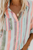 Casual Striped Patchwork Turndown Collar Tops