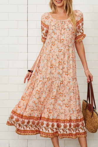 Fashion Elegant Floral Patchwork O Neck A Line Dresses