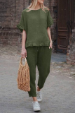 Casual Solid Flounce O Neck Short Sleeve Two Pieces
