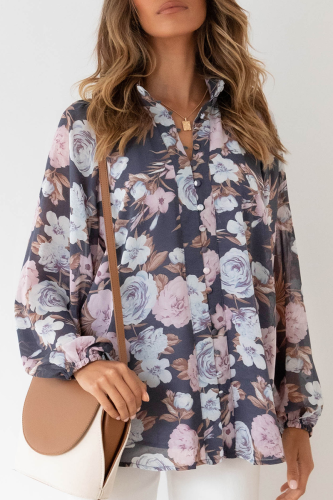 Elegant Floral Buckle V Neck Tops