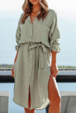 Casual Solid Patchwork Turndown Collar Shirt Dress Dresses