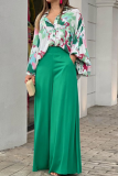Fashion Print Patchwork Turndown Collar Long Sleeve Two Pieces