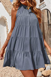 Fashion Solid Patchwork Halter Cake Skirt Dresses