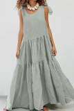 Casual Solid Patchwork O Neck Cake Skirt Dresses