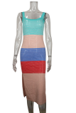 Casual Striped Slit Square Collar Irregular Dress Dresses