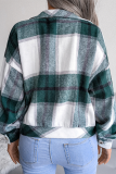 Casual Plaid Patchwork Buckle Turndown Collar Outerwear