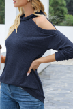 Casual Solid Hollowed Out Patchwork Half A Turtleneck Tops