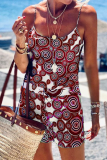 Casual Print Patchwork Spaghetti Strap Sleeveless Two Pieces