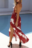 Casual Solid Patchwork V Neck Waist Skirt Dresses