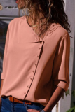 Casual Solid Buckle O Neck Tops