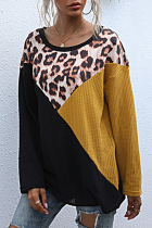 Casual Leopard Patchwork O Neck Tops