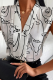 Fashion Print Patchwork Turndown Collar Tops