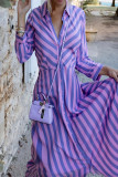 Sweet Elegant Striped Patchwork Turndown Collar A Line Dresses