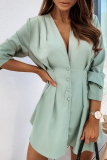 Casual Solid Patchwork V Neck Shirt Dress Dresses