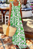  Vacation Print Strap Design Square Collar Princess Dresses