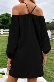 Fashion Solid Patchwork Halter Straight Dresses