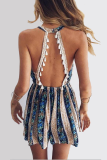 Casual Print Patchwork Halter Straight Rompers