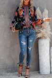 Casual Print Patchwork Half A Turtleneck Tops