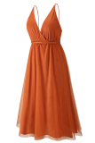 Casual Solid Mesh V Neck Cake Skirt Dresses