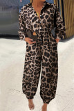 Casual College Solid With Belt Printing Turndown Collar Loose Jumpsuits