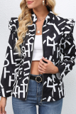 Casual Print Patchwork Zipper Collar Outerwear