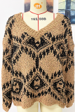 Casual Geometric Patchwork Contrast V Neck Tops