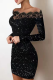 Sexy Bronzing Patchwork Off the Shoulder Pencil Skirt Dresses