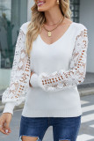 Casual Solid Hollowed Out Patchwork V Neck Sweaters