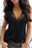 Casual Solid Lace V Neck Tops