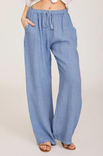 Casual Solid Pocket Straight Wide Leg Solid Color Bottoms