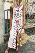 Vintage Print Patchwork O Neck Straight Dresses