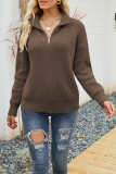Casual Solid Patchwork Zipper Collar Tops