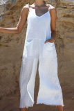 Fashion Solid Patchwork Spaghetti Strap Straight Jumpsuits