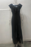 Fashion Solid Flounce V Neck Cake Skirt Dresses