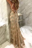 Sexy Patchwork Sequins Backless Spaghetti Strap Long Dress Dresses