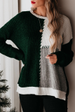 Fashion Casual Color Lump Patchwork O Neck Tops
