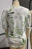 Casual Print Patchwork V Neck T-Shirts