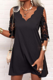Casual Solid Lace V Neck Straight Dresses