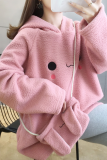 Casual Print Patchwork Hooded Collar Tops