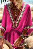 Casual Solid Patchwork V Neck Straight Rompers