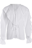 Casual Solid Flounce V Neck Tops