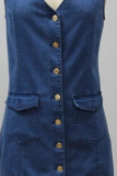Fashion Casual Solid Patchwork Buckle V Neck A Line Dresses