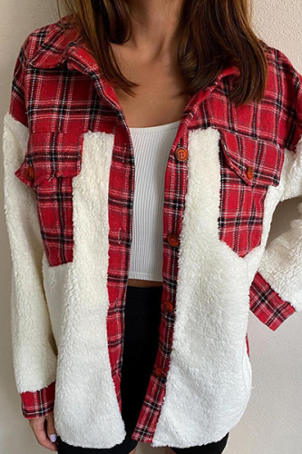 Casual Plaid Leopard Pocket Buckle Turndown Collar Outerwear
