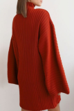 Casual Solid Patchwork Turtleneck Straight Dresses