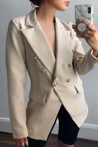 Elegant Solid Patchwork Buckle Turn-back Collar Outerwear
