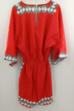 Casual Solid Patchwork V Neck Straight Rompers