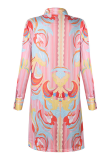 Casual Print Leopard Buttons Fold Turndown Collar A Line Dresses