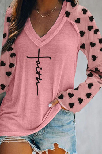 Fashion Casual Print Patchwork V Neck T-Shirts