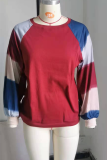 Casual Striped Patchwork Contrast O Neck Tops