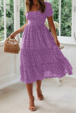 Fashion Dot Patchwork Square Collar Cake Skirt Dresses